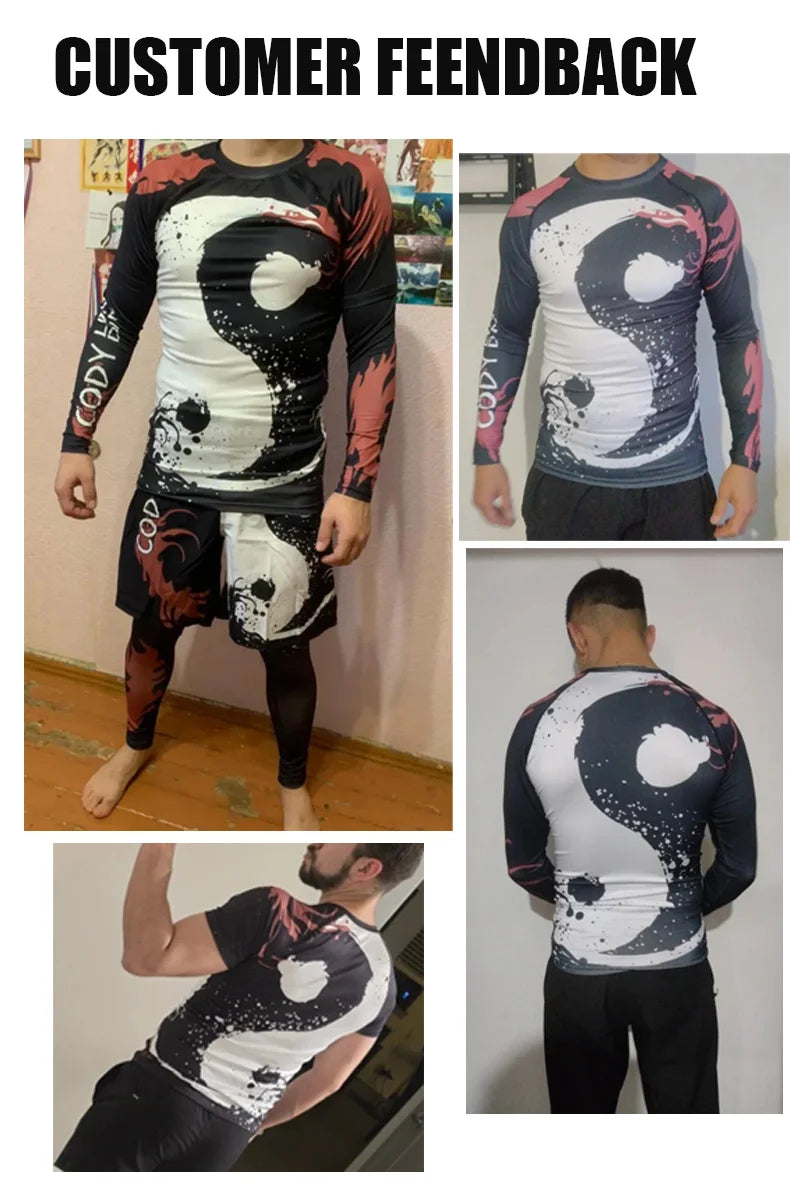 Popular Beach Surf Wear Short Sets For jiu jitsu Bjj No Gi Rashguard+Grappling Shorts Cool Westling stretchy Running Gym Clothes