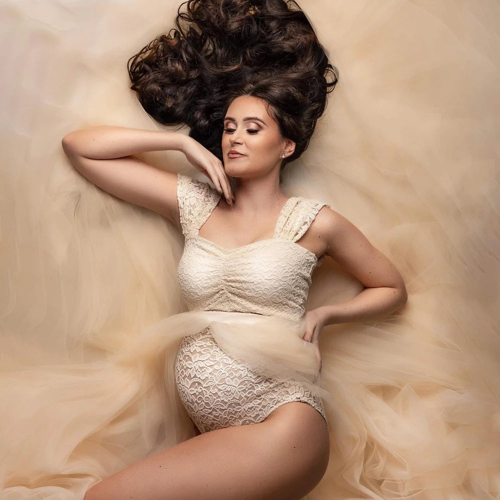 Bohemian Photo Shooting Pregnancy Dress Lace Bodysuit Tulle Long Dress  Boho Style Maternity Dresses For Photo Shoot