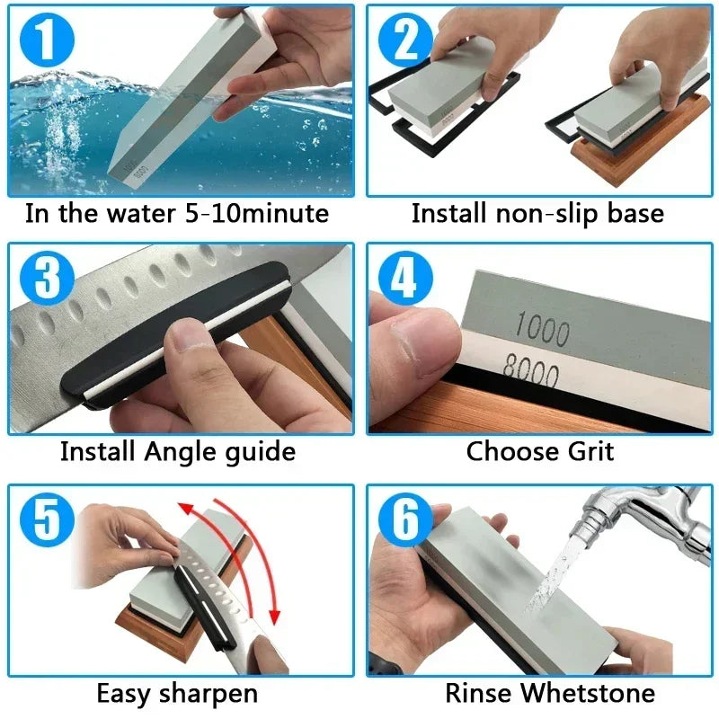 Sharpening Stone Knife Professional Sharpener Whetstone Dual Side Set Grinding Shapner Water Wetstone Kitchen Accessories Tool