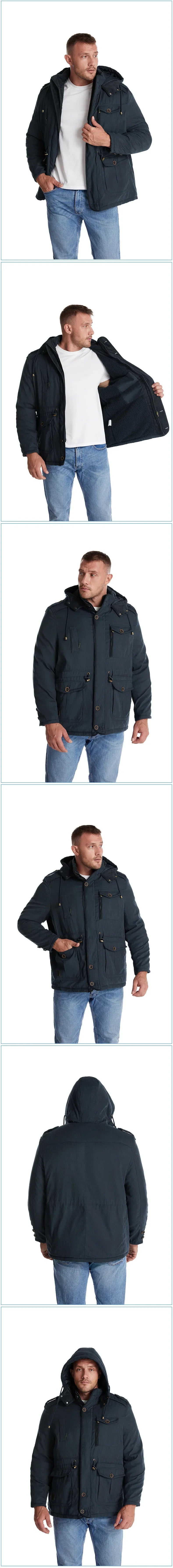 Men's Jacket WINTER USA SIZE Large SIZE Lamb Fleece JACKETS Hooded Cotton Thickened Multi Pocket Casual Mid length Coat