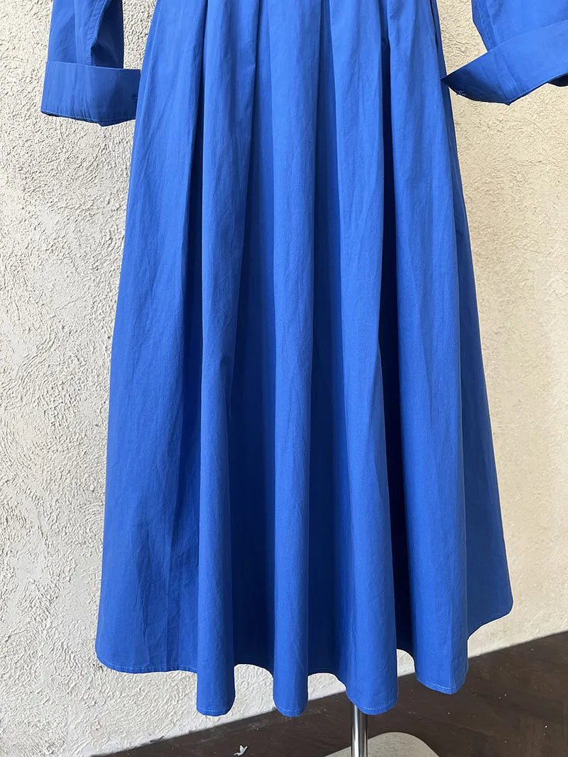 Polo‘s Collar Shirt Dress  Women Spring Slimming Long Dress With A Cinched Waist Blue / Pink