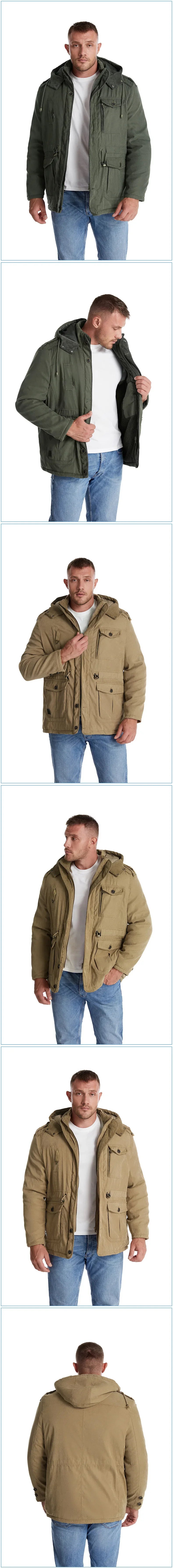 Men's Jacket WINTER USA SIZE Large SIZE Lamb Fleece JACKETS Hooded Cotton Thickened Multi Pocket Casual Mid length Coat