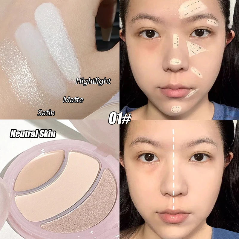 3-color Highlighter Palette Multi-use Mash Potato Pearlescent Matte Facial Contour Powder Cream Natural 3D Face Brighten Makeup