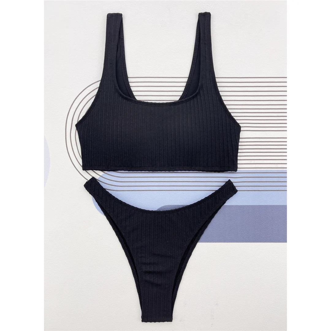 Sexy Ribbed Brazilian Padded Bikini Women Swimwear Female Swimsuit Two-pieces Bikini set Bather Bathing Suit Swim V4600
