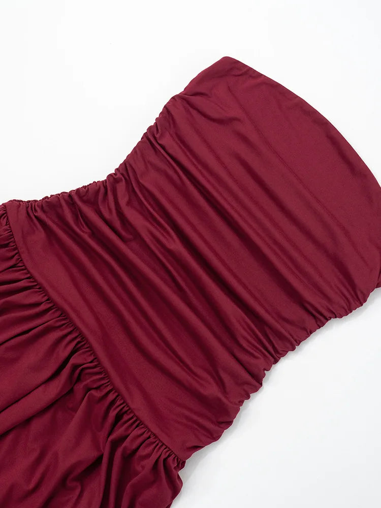 Mozision Off-shoulder Strapless Pleated Sexy Maxi Dress Women Fashion Backless Sleeveless High Waist Ruched Long Dress Elegant