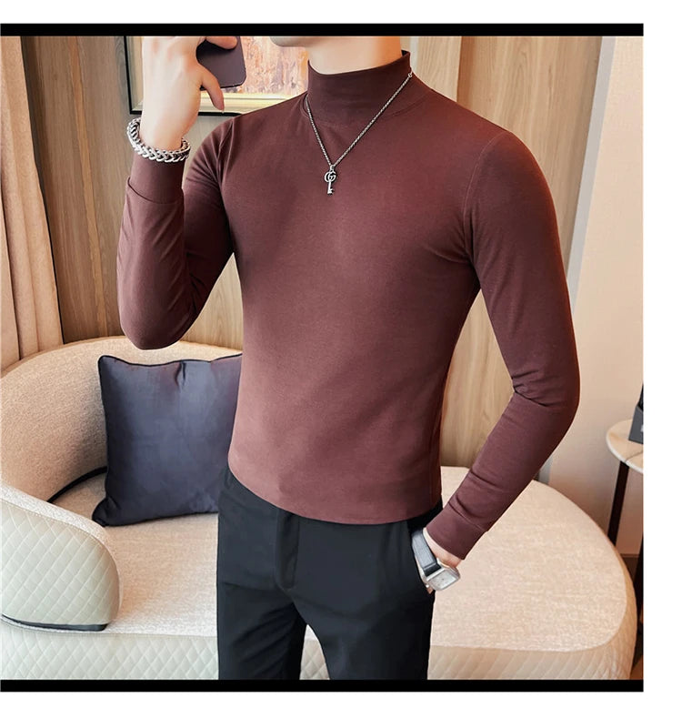 Men's T Shirts Autumn Winter New Turtleneck Long Sleeve T-Shirts For Men Clothing 2025 Slim Fit Casual Basic Tee Shirt Homme 4XL