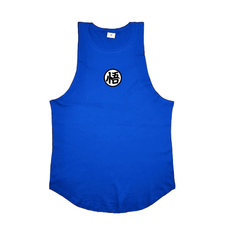 Japanese Anime Logo Wu Font Funny Printing Summer Clothing Gym Stringer Tank Top Men Fitness Sleeveless Shirt Bodybuilding Vest