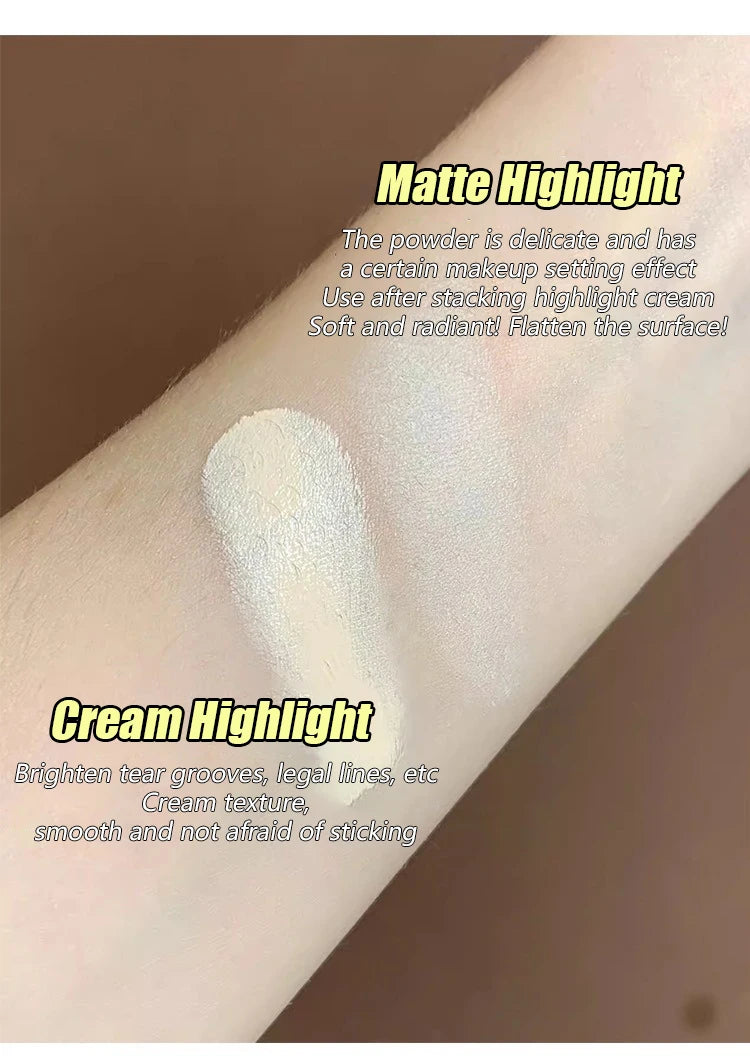 3-color Highlighter Palette Multi-use Mash Potato Pearlescent Matte Facial Contour Powder Cream Natural 3D Face Brighten Makeup