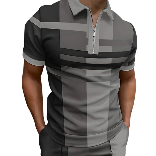 Spring Summer Men Casual Short Sleeve Business Polo Shirt Men Clothes Zipper Polo Shirt Men Spell Color Golf Polo Shirts
