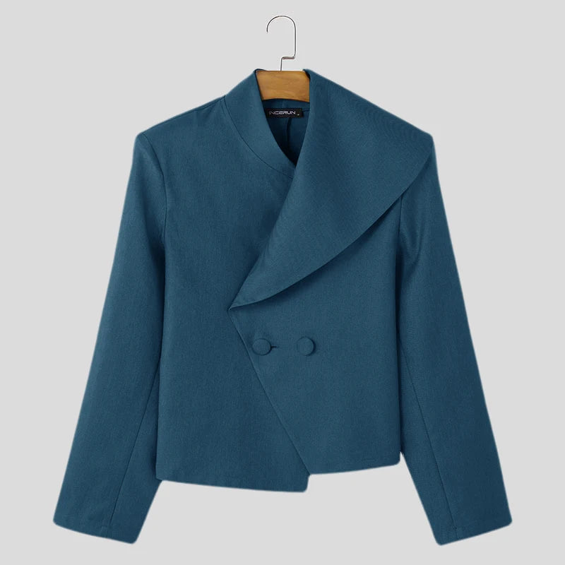 Casual Stylish Style Tops INCERUN New Men Asymmetrical Collar Suit Handsome Male Solid All-match Loose Long Sleeved Blazers 2025