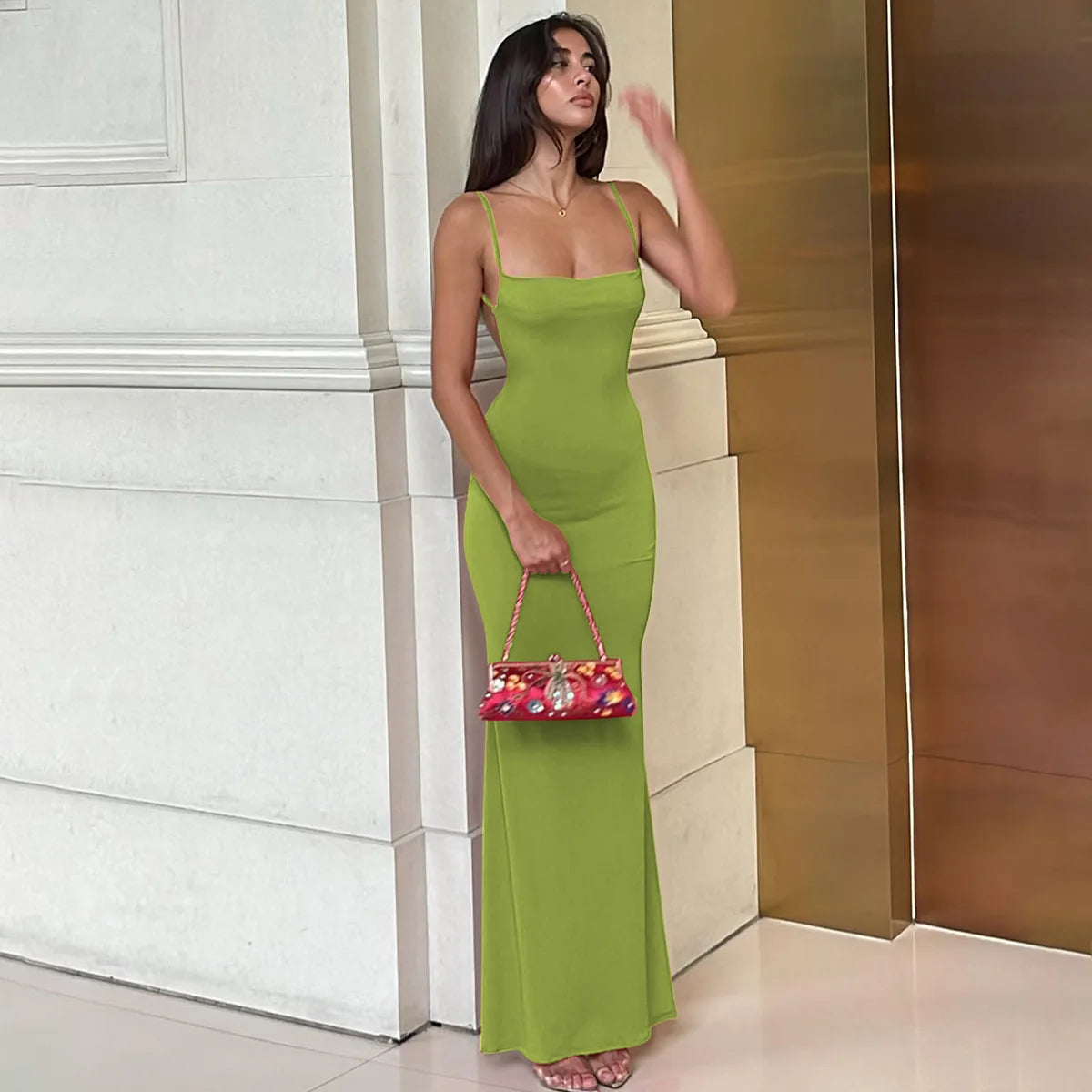 Cryptographic Draped Sexy Backless Sleeveless Slip Maxi Dress for Women Elegant Summer Sundresses Holiday Beach Vestido Clothes