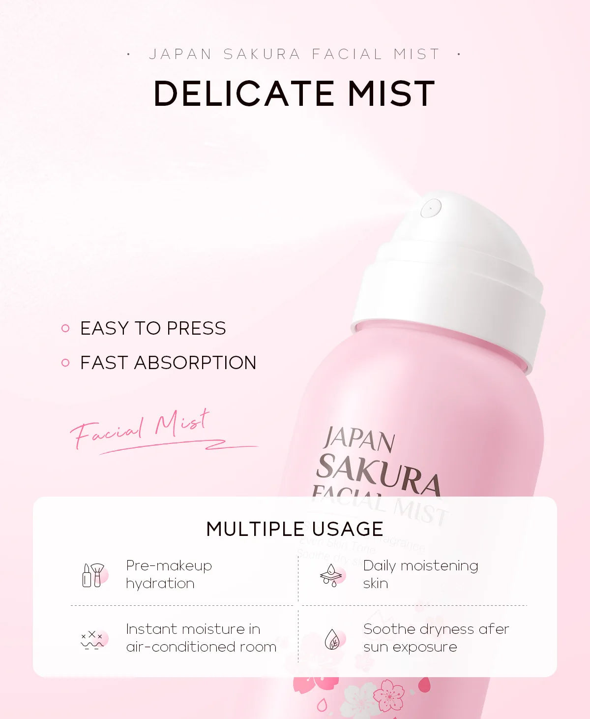LAIKOU Sakura Facial Mist  Toner Hydrating Moisturize Gentle Repair Brightening Skin Improve Glow Serum Toner Spray 100ml