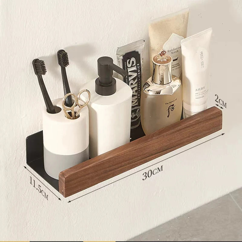 Bathroom Rack Wall-mounted Shower Room Toilet  Nordic style Shelf Cosmetic Storage kitchen Multi-purpose Shelf Solid Wood