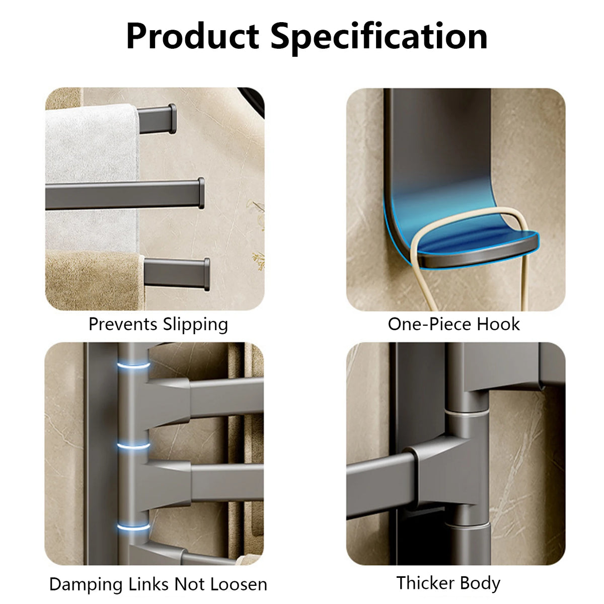 Bathroom Towel Rack Rotatable Towel Holder Space Aluminum 1/2/3/4/5-Bar Towel Hanger Kitchen Kitchen Hanging Wall Mounted