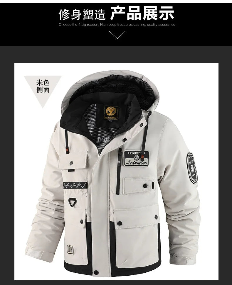 New men's thick padded jacket outdoor warm padded jacket winter men's large size hooded jacket waterproof