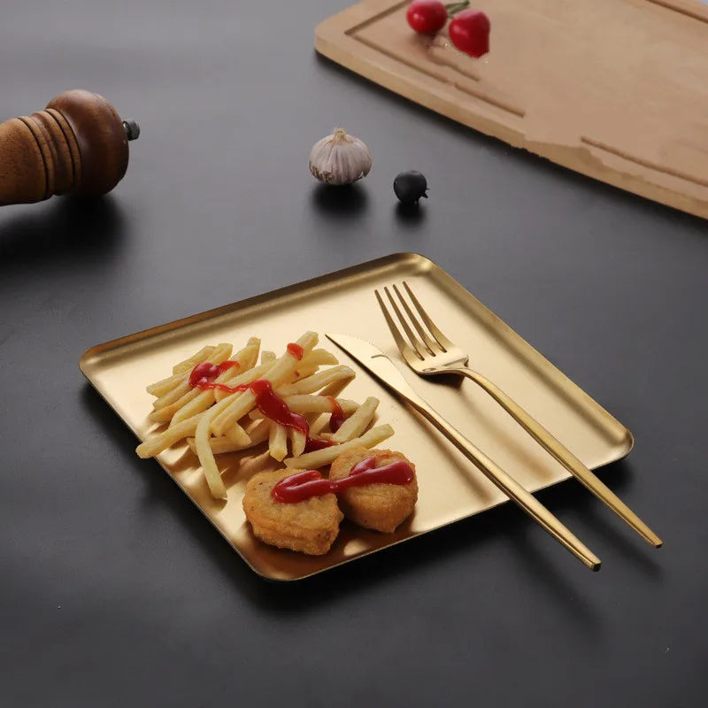 Stainless Steel Shallow Baking Pastry Tray Fruit Sancks Food Storage Plates Non-Stick Dishes Cake Pan Cookware For Kitchen