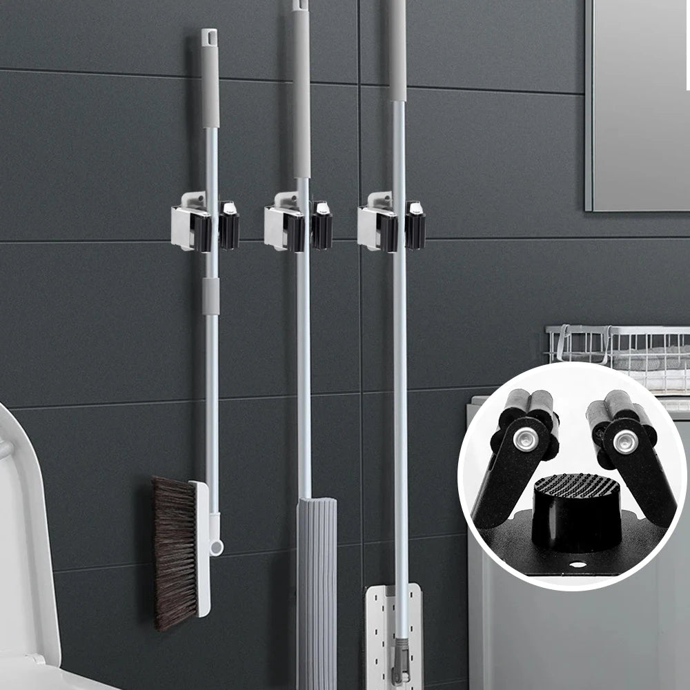 Multi-Purpose Mop Storage Hooks Wall Mounted Punching Type Mop Broom Organizer Holder Rack With Screws Kitchen Bathroom Supplies
