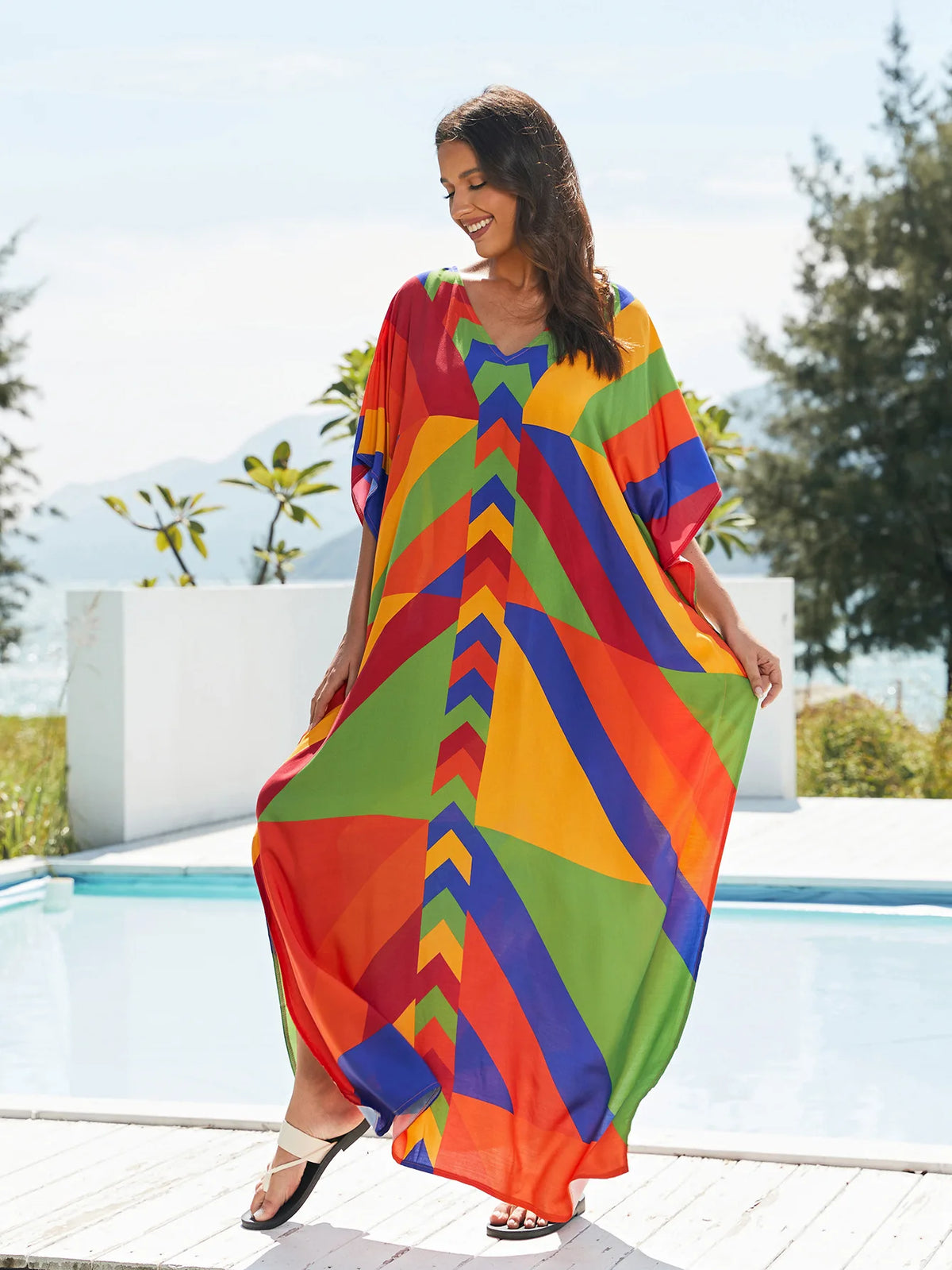 Women's Print Turkish Kaftan Bikinis Set Beachwear Bikini Cover Up Maxi Dress Bathing Suit Summer Outfit