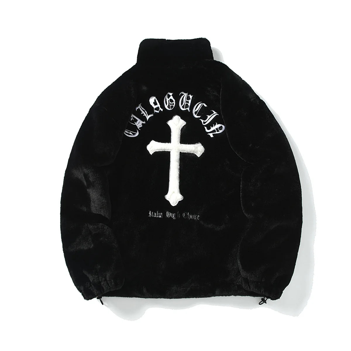 American Style New Hip-hop Embroidered Jacket Men's Imitation Rabbit Fur Stand Up Collar Unisex Loose Cotton Jacket