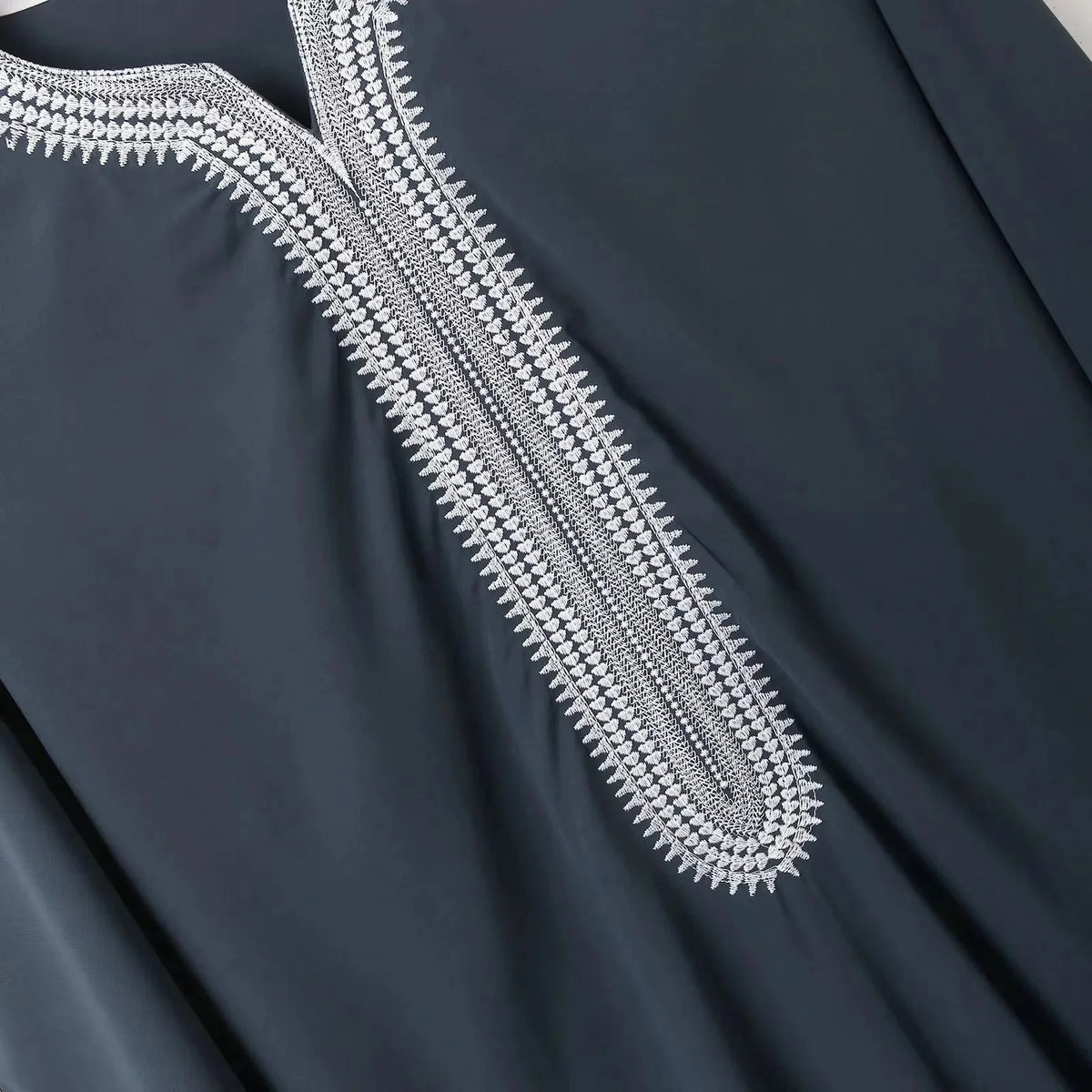 Muslim ethnic style men's long robe, Eid al Fitr formal attire, round neck embroidered men's robe, various colors men's robe