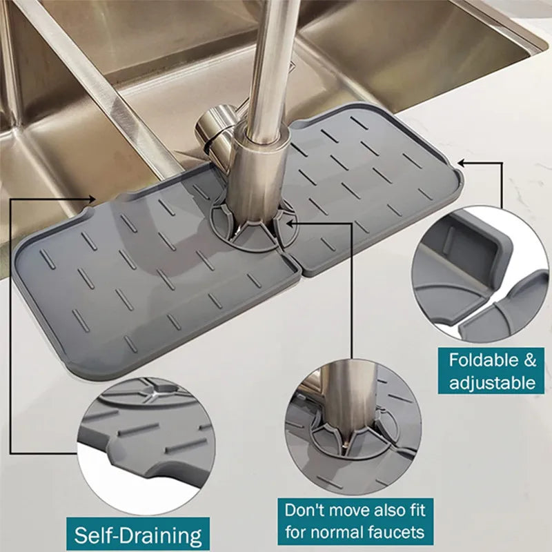 Faucet Absorbent Mat Silicon Kitchen Sink Splash Guard Drain Pad Water Splash Catcher Mats Countertop Protector Kitchen Gadgets