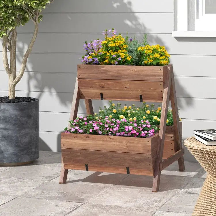 Vertical Raised Garden Bed with 3 Wooden Planter Boxes for Flower Pots & Planters