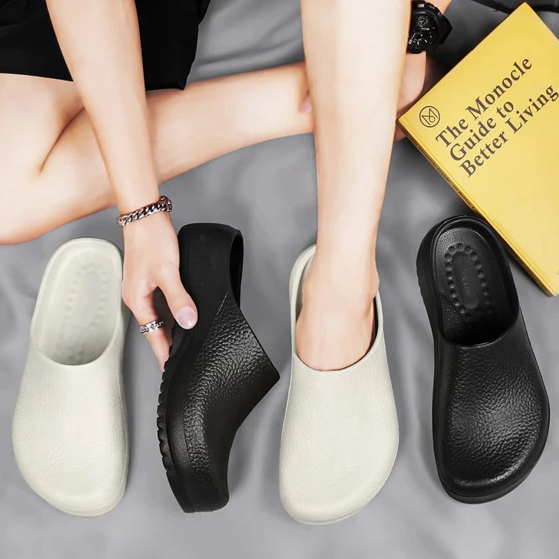 Eyriphy Kitchen Waterproof Slippers For Men Work Garden Shoes Non-Slips Rubber Mules Mens Fishing Slides Casual Cozy Home Sandal