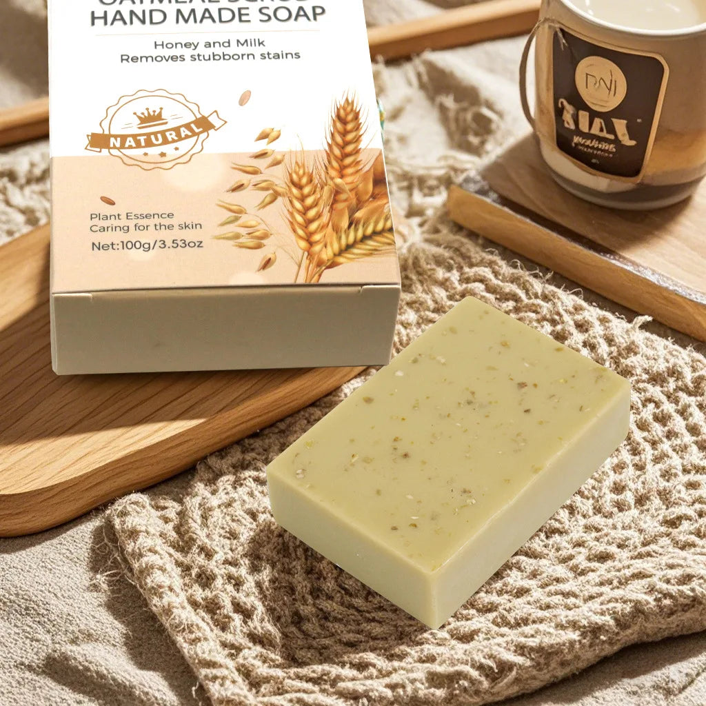 1/2/4/6Pcs Handmade Oat Soap,Natural,Gentle,Non Irritating, Brightening, Exfoliating, Body And Facial Cleansing, Whitening Soap