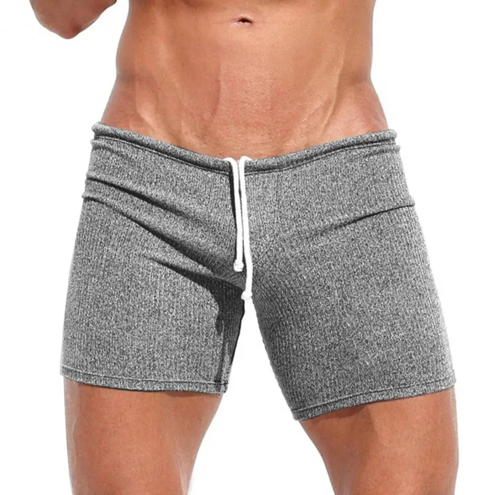 Above Knee Length Pants Men's Summer Drawstring Shorts Slim Fit Above Knee Length Solid Color Vacation Beach Sport Casual