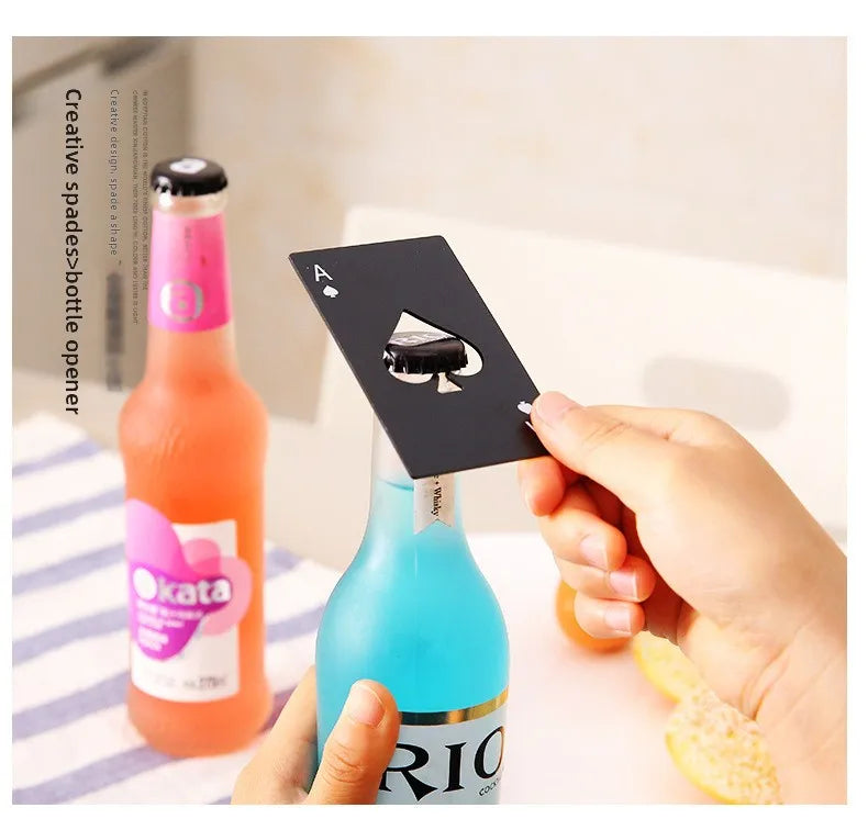 Stainless Steel Poker Card Beer Opener Keychain Bottle Opener for Bar Party Compact Playing Cards Style Tool with Spades Design