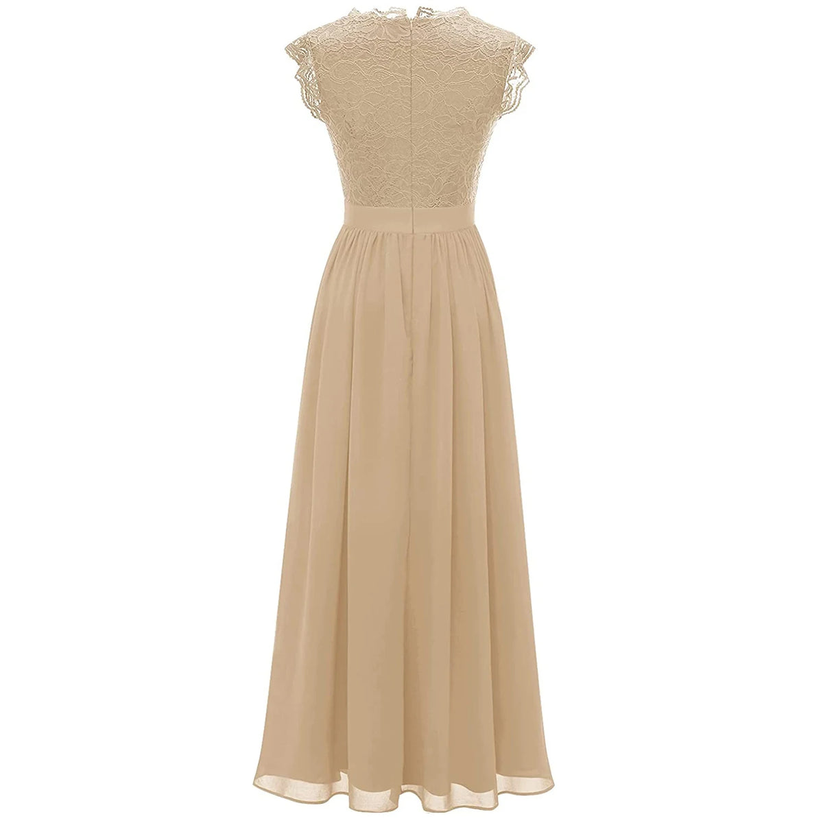 Elegant Women's Party Bridesmaid Long Dress Lace Patchwork Chiffon Sleeveless Wedding V Neck One Piece Formal Party Midi Dress