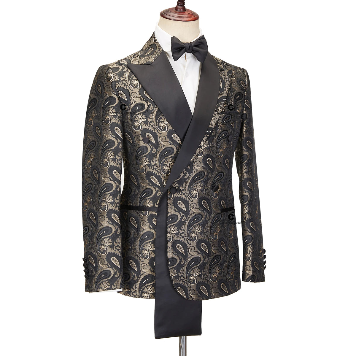 Cenne Des Graoom 2024 New Double-breasted Tuxedo Suits for Men Floral Paisley Jacquard Blazers Pants Wedding Party Wear Prom ﻿