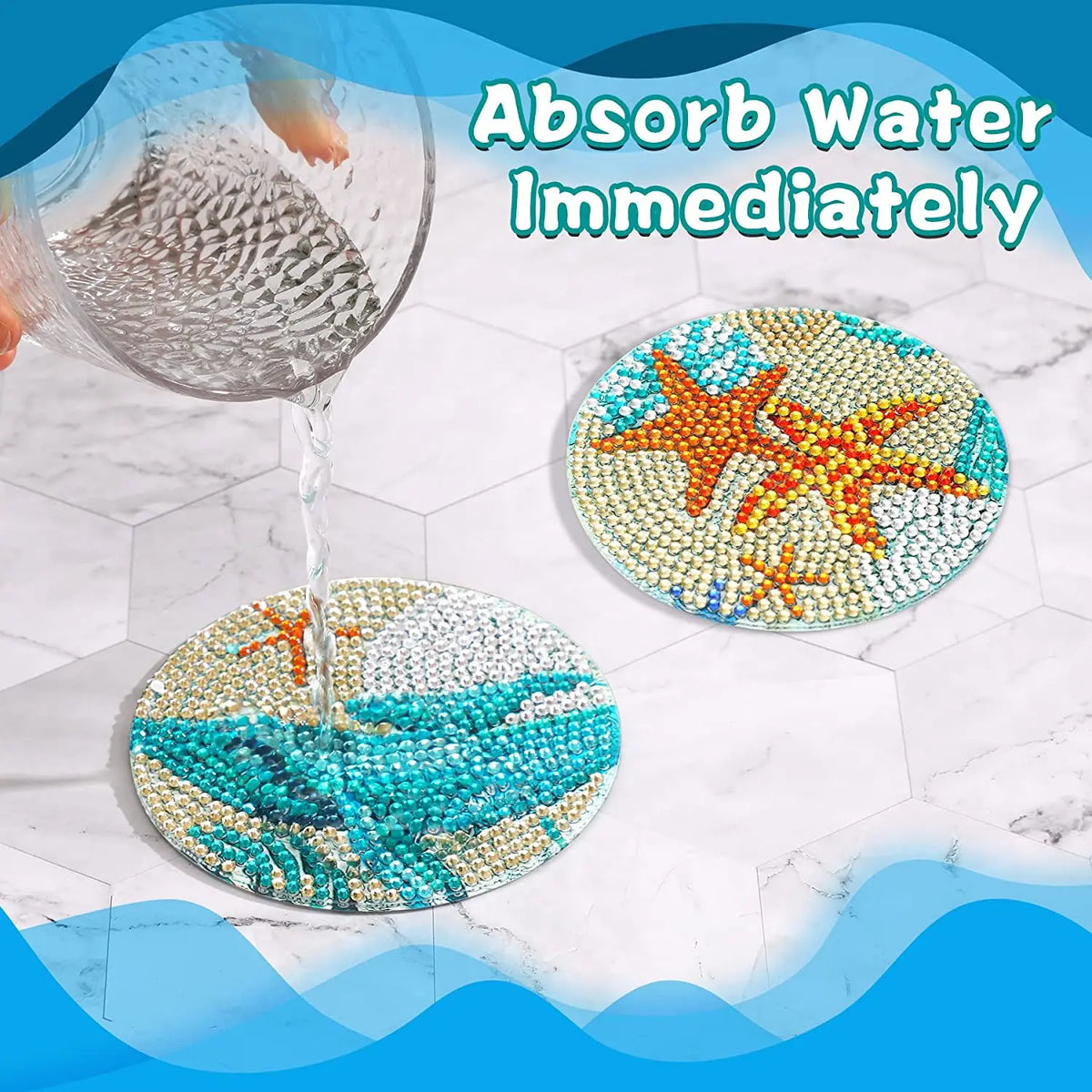 PhotoCustom 6pc/Sets Diamond Painting Coasters 5D DIY Round Diamond Mosaic Mandala Cup Coasters With Holder Kitchen Accessories