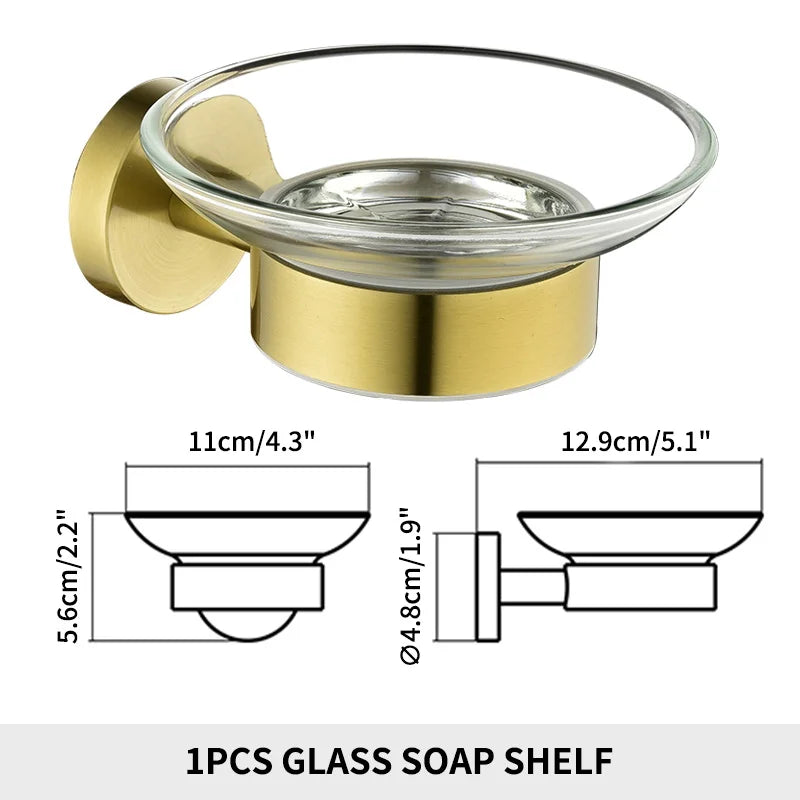 Soap Dish holder for Kitchen Bathroom Accessories Wall Mount Soap Dispenser Soap Rack With Glass Dish Metal Soap Holder Gold