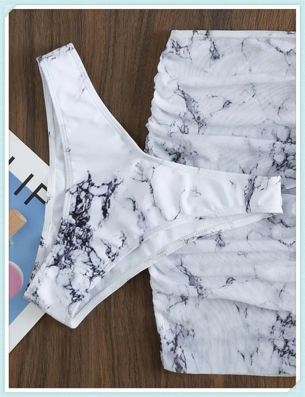 3 Pieces Thong Bikini Set With Skirt Marble texture Bathing Suit Women Swimsuit Set Female Swimwear Beach Wear Swimming Summer