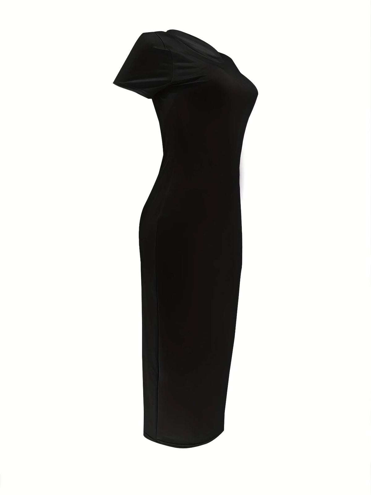 Women's summer casual fashion slim fit sexy solid color round neck short sleeved Long Dress Black Plus Size XS-5XL
