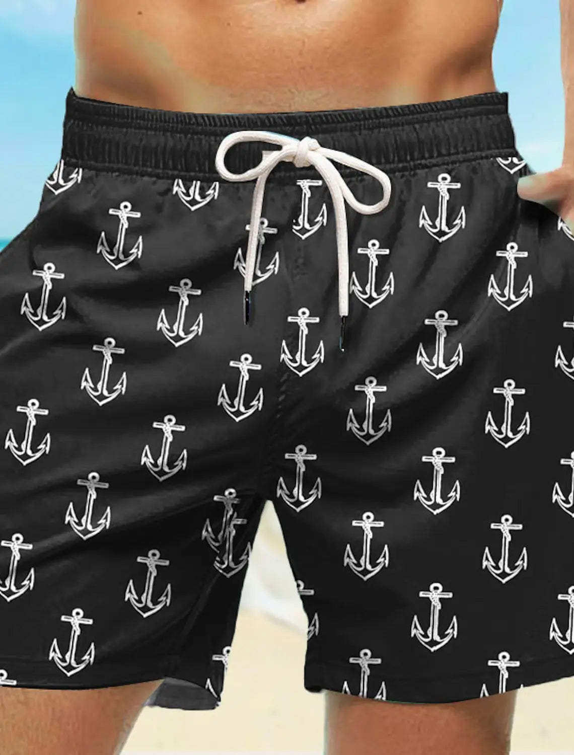Men's Board Shorts Swim Shorts Swim Trunks Drawstring Elastic Quick Dry Short Beach Hawaiian Casual Black White Micro-elastic