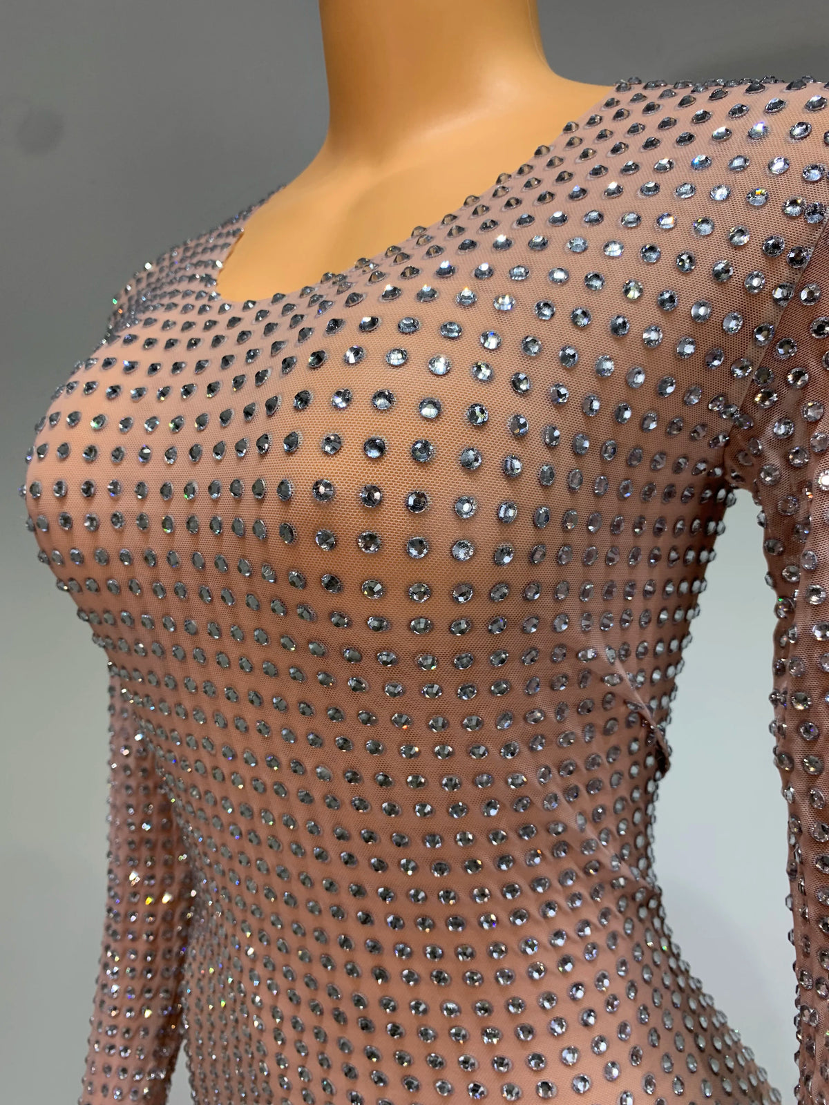 Luxury Celebrity Party Long Dress Women Sexy Mesh See Through Birthday Costume Sparkly Rhinestones  Evening Elegant Gowns