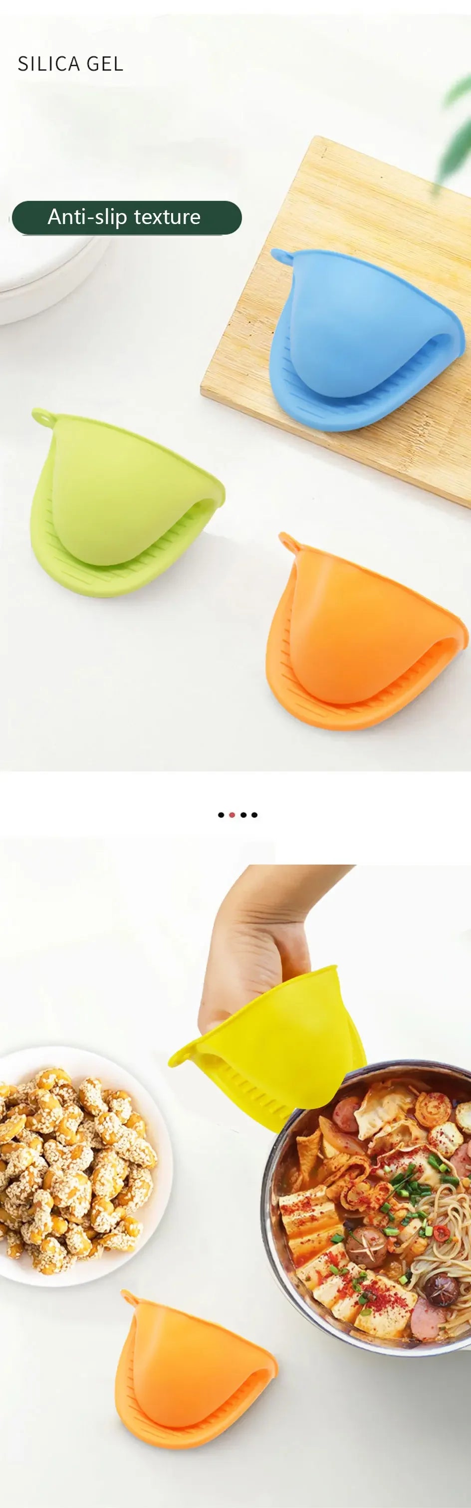 2pcs Thicken Baking Silicone Oven Mitts Microwave Oven Glove Heat Insulation Anti-slip Grips Bowl Pot Clips Kitchen Gadgets