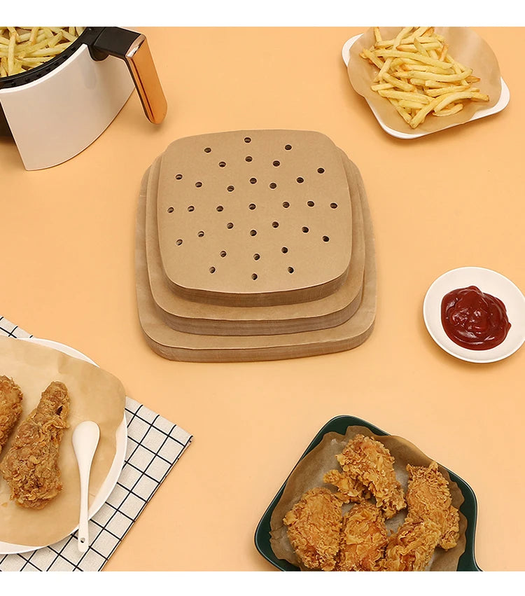 Air Fryer Paper Disposable Steamer Liners Kitchen Bakeware Papers Baking Non-Stick Steaming Mat Oil-absorbing Paper for Fryer