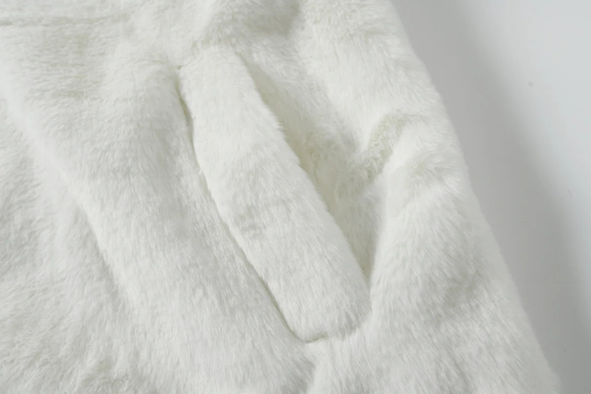 American Style New Hip-hop Embroidered Jacket Men's Imitation Rabbit Fur Stand Up Collar Unisex Loose Cotton Jacket