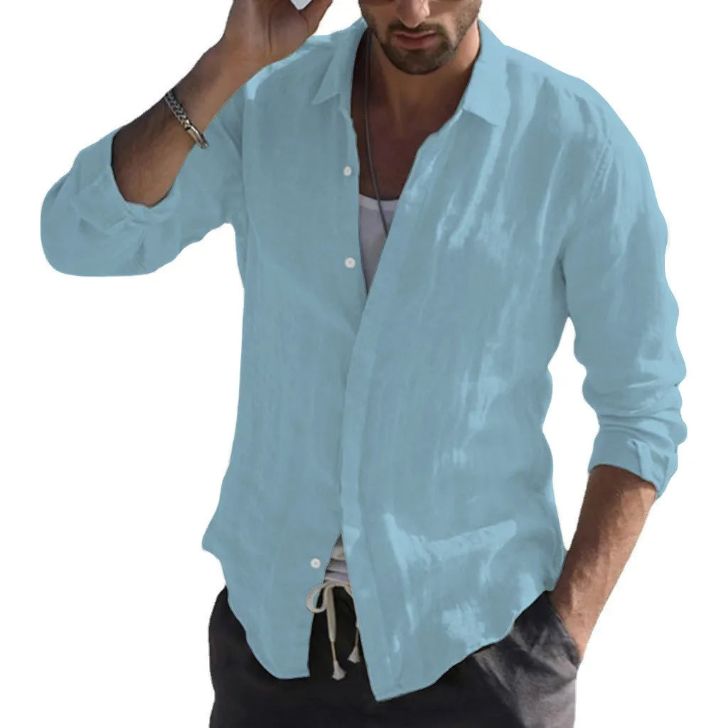 Men's retro casual long-sleeved lapel single-breasted cardigan shirt