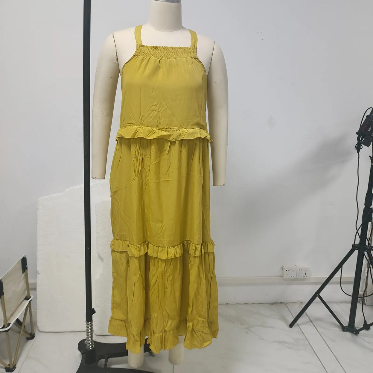 Women's Ruffled hem layered long dresses Summer Sleeveless backless dress Fashion Long Dress Big Swing Beach Dress vestidos