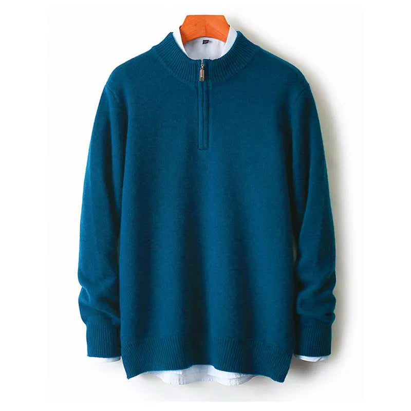 100% Soft Cashmere Men's Clothing Sweater Half-High Zipper Pullover Autumn Winter Warm Basic Knitted Jumper Pull Homme