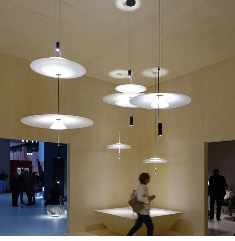 Postmodern LED Pendant Lamp Flying Saucer Indoor Decor Acrylic Chandelier Dining Table Bar Living Room Kitchen UFO Hanging Light