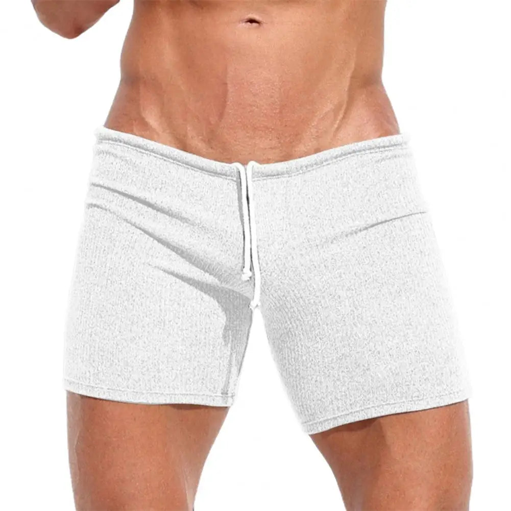Above Knee Length Pants Men's Summer Drawstring Shorts Slim Fit Above Knee Length Solid Color Vacation Beach Sport Casual