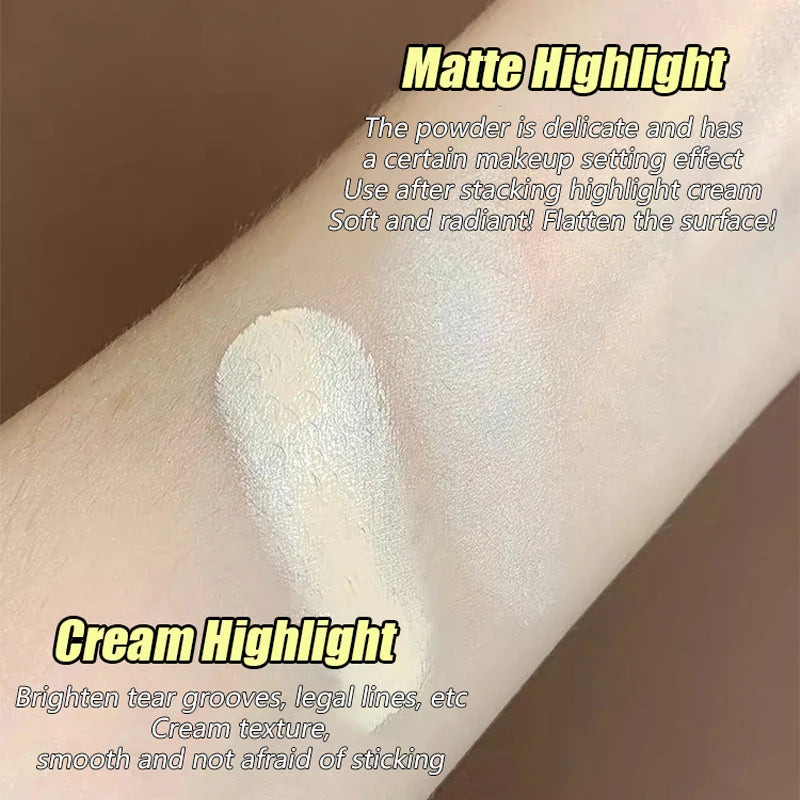 3-color Highlighter Palette Multi-use Mash Potato Pearlescent Matte Facial Contour Powder Cream Natural 3D Face Brighten Makeup