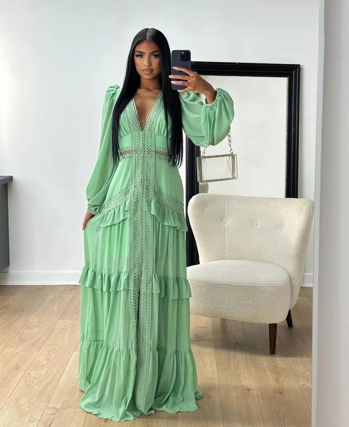 Women’s Long Dress Long Sleeve V-neck Maxi Dresses 2024 Autumn and Winter New in Dresses Party Evening Dresses for Women