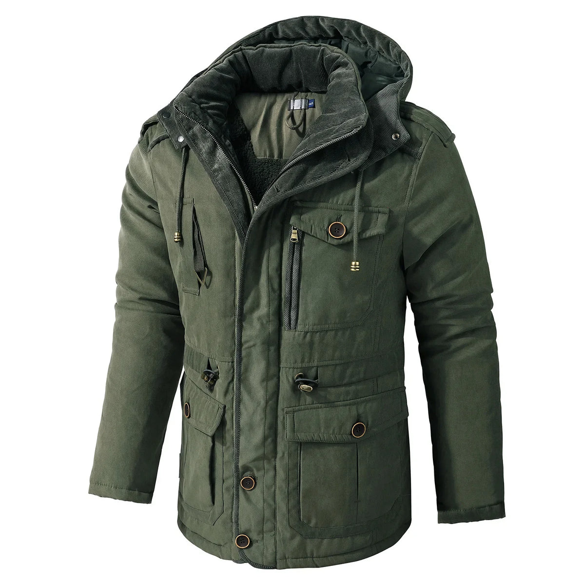 Men's Jacket WINTER USA SIZE Large SIZE Lamb Fleece JACKETS Hooded Cotton Thickened Multi Pocket Casual Mid length Coat