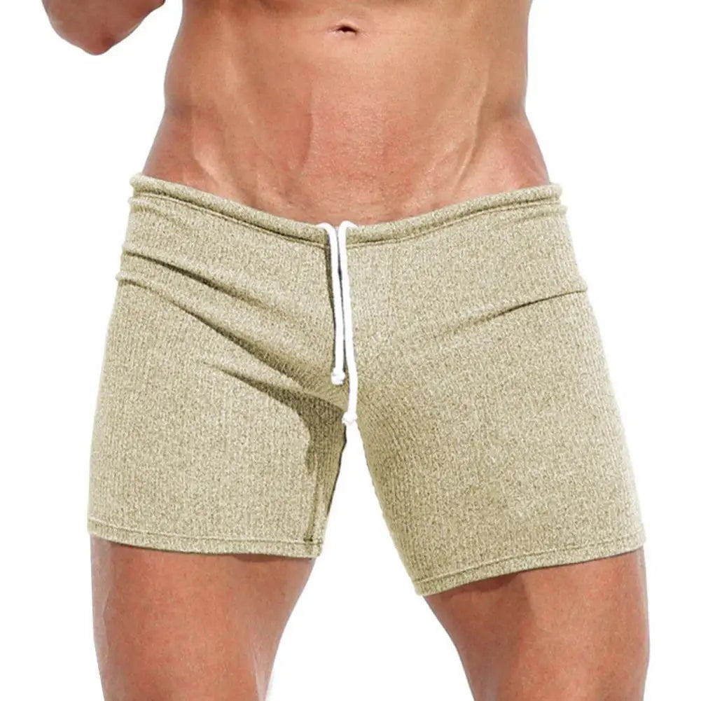 Above Knee Length Pants Men's Summer Drawstring Shorts Slim Fit Above Knee Length Solid Color Vacation Beach Sport Casual